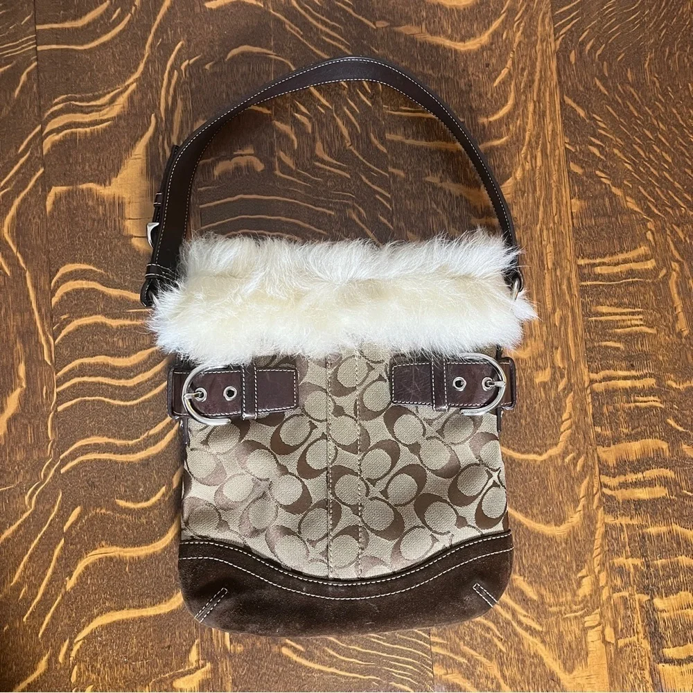 Coach Brown and Cream Signature C Patterned Shoulder Bag
